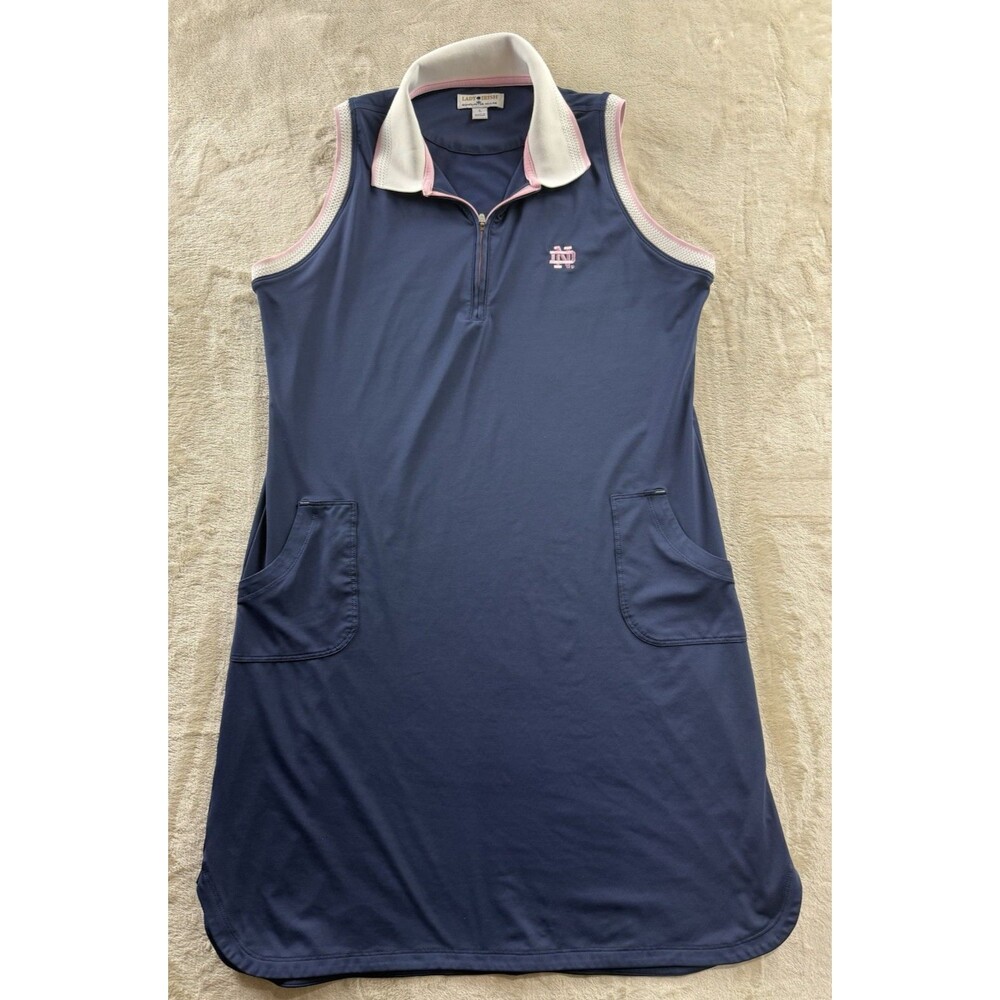 Lady Irish Peter Millar Notre Dame Navy Blue Collared Sleeveless Dress Size LG